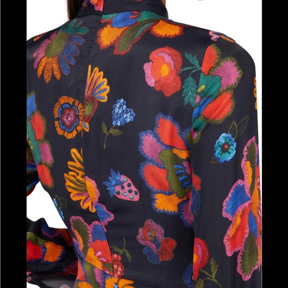 FARM Rio Orange Yellow Asymmetrical Long Sleeve Blouse - Picture 4 of 5